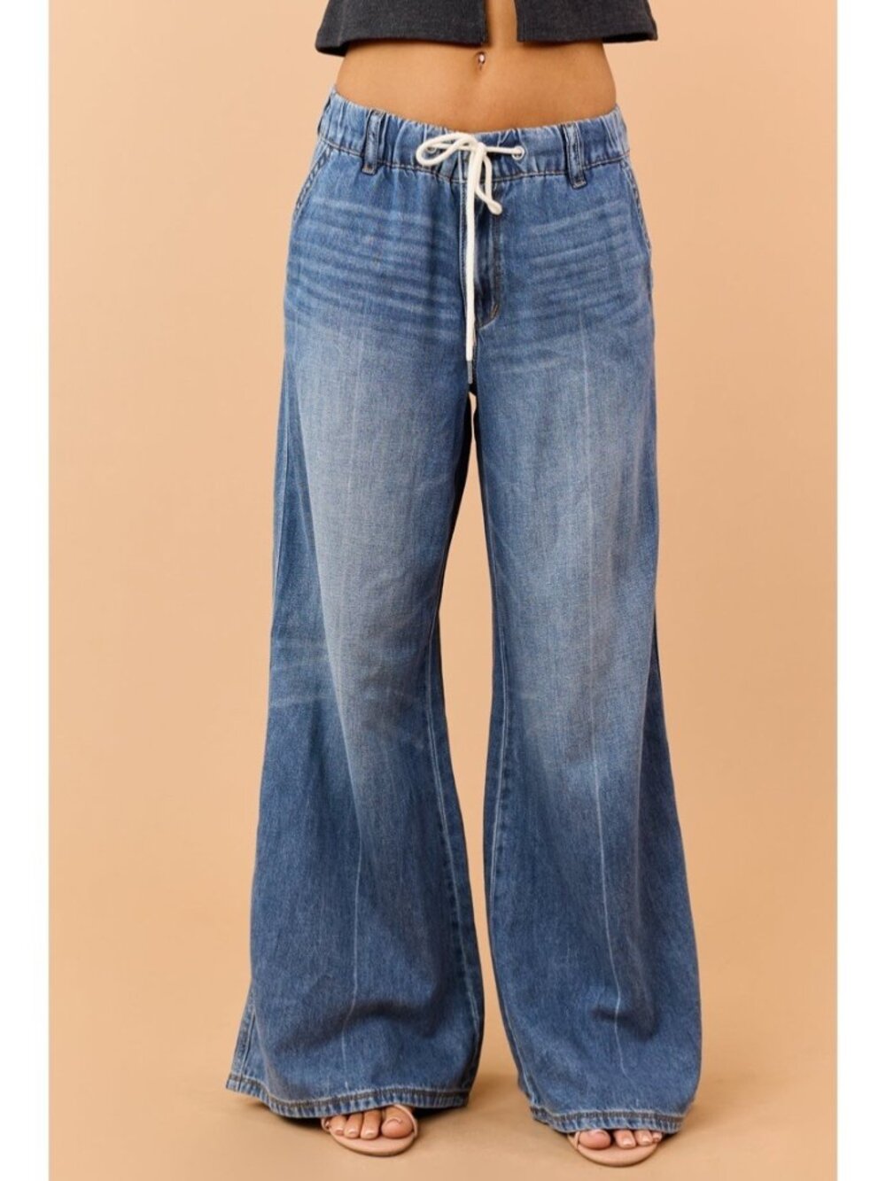 Judy Blue Drawstring Wide Leg Jeans Size 29 Lightweight Denim Baggy Slouchy Boho